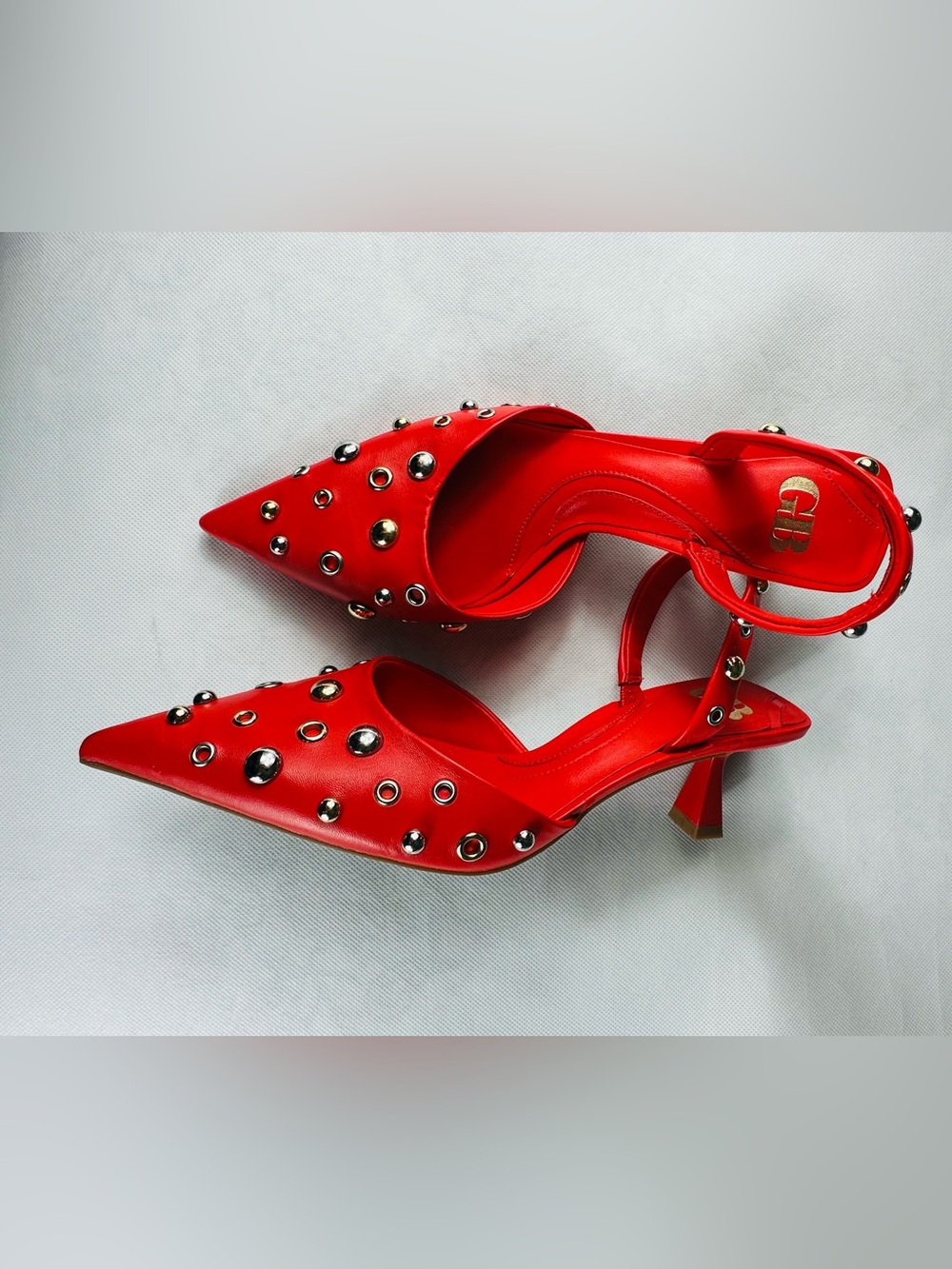 Gianni Bini Red Pointed-Toe Studded Slingback Heels - Picture 11 of 11